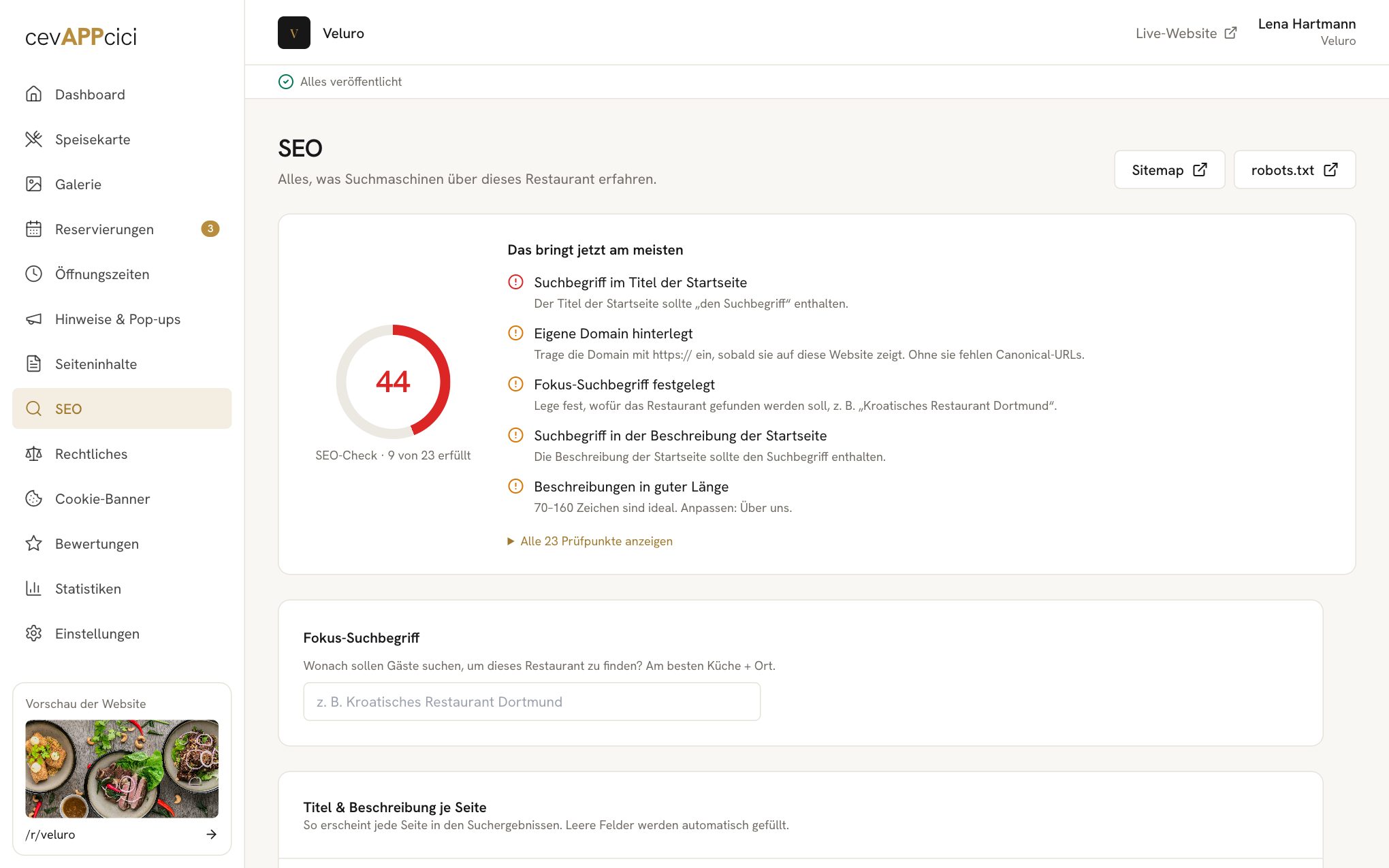 Dashboard: SEO-Check